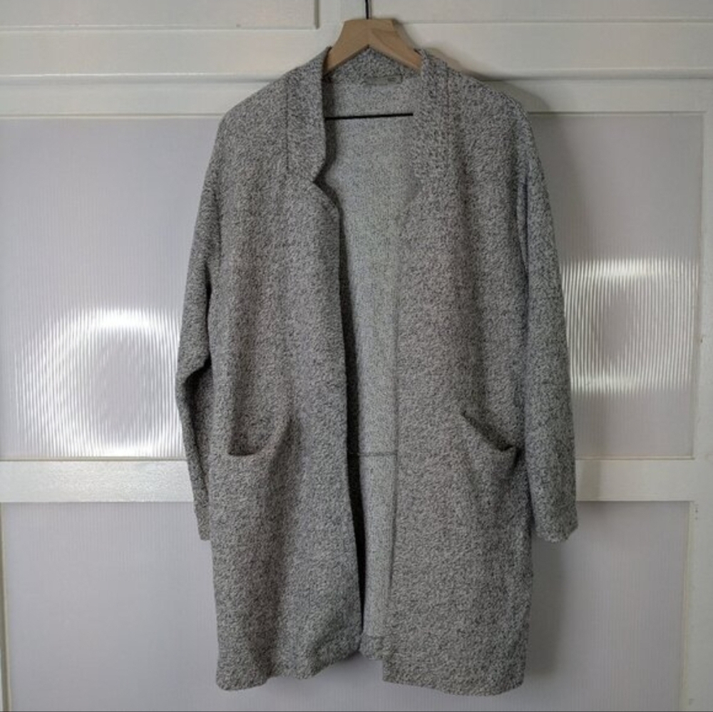 Zara Coatigan Gray Long Line Open Front Cardigan Collared Size Large Pockets